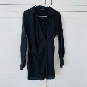 Zara Black Wrap Long Sleeve Shirt Dress Size Small